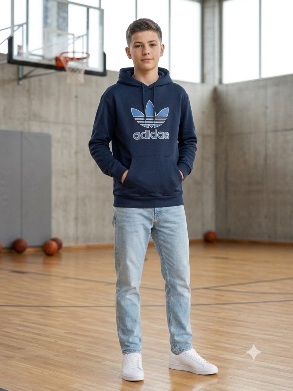 New With Tags Adidas Unisex Youth Large Navy Trefoil Hoodie
